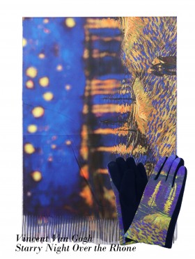 Vincent Van Gogh: Starry Night Over the Rhone Oil Painting Glove + Scarf (SF1617 + GL1617)